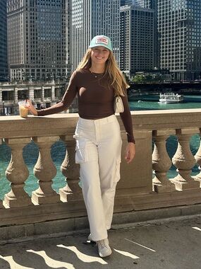 TNA Wide-Leg Cargo Pants in Cream